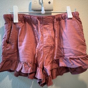 Women's AE Stretch Linen Blend Ruffled Mauve Shorts
